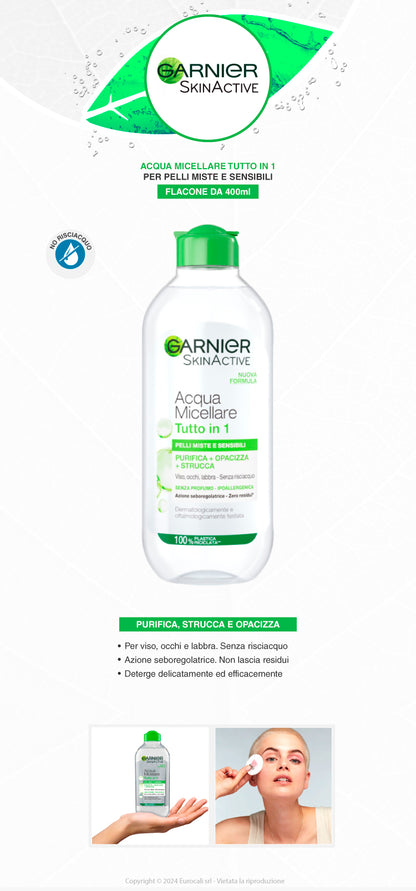 Garnier Acqua Micellare Tutto in 1 Pelli Miste e Sensibili